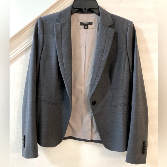 Ann Taylor Virgin Wool Blazer 4 Petite Gray - Picture 2 of 11